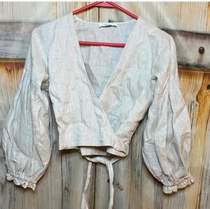 DISSH NWOT Cream Linen Wrap Top
